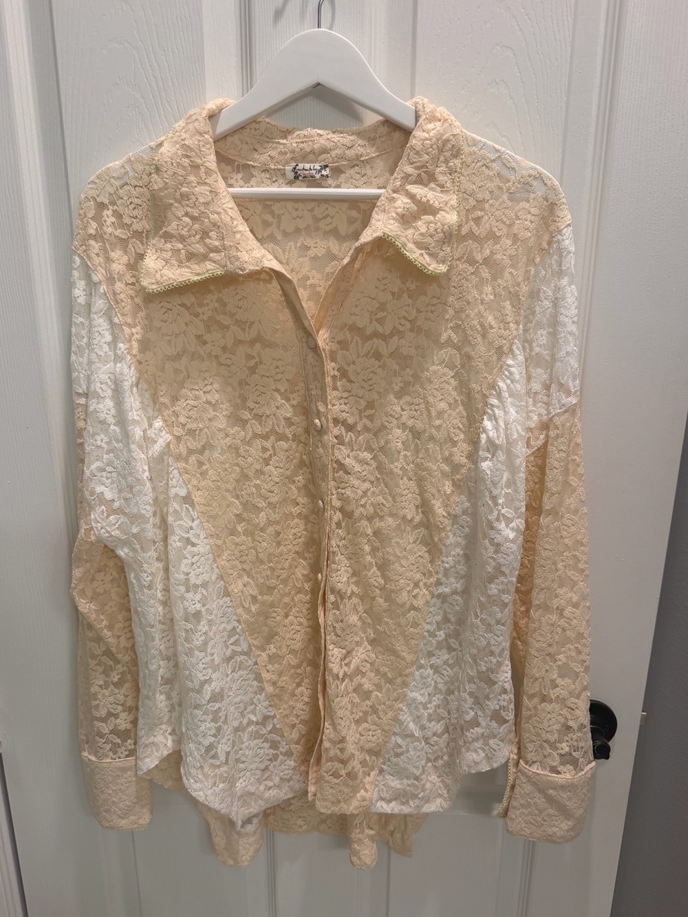 Free People Intimately All Day Lace Button Down Top Pink White Small